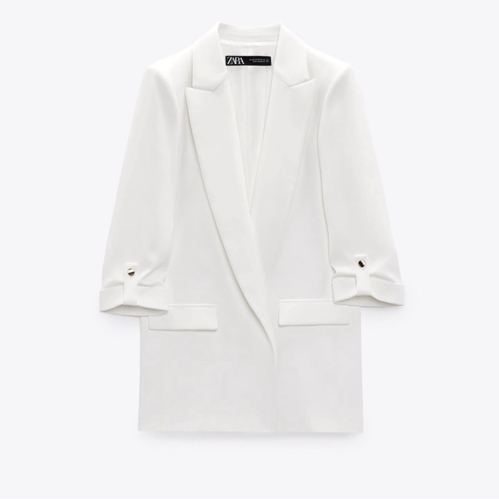 Zara Elegant White Longline Blazer Jacket